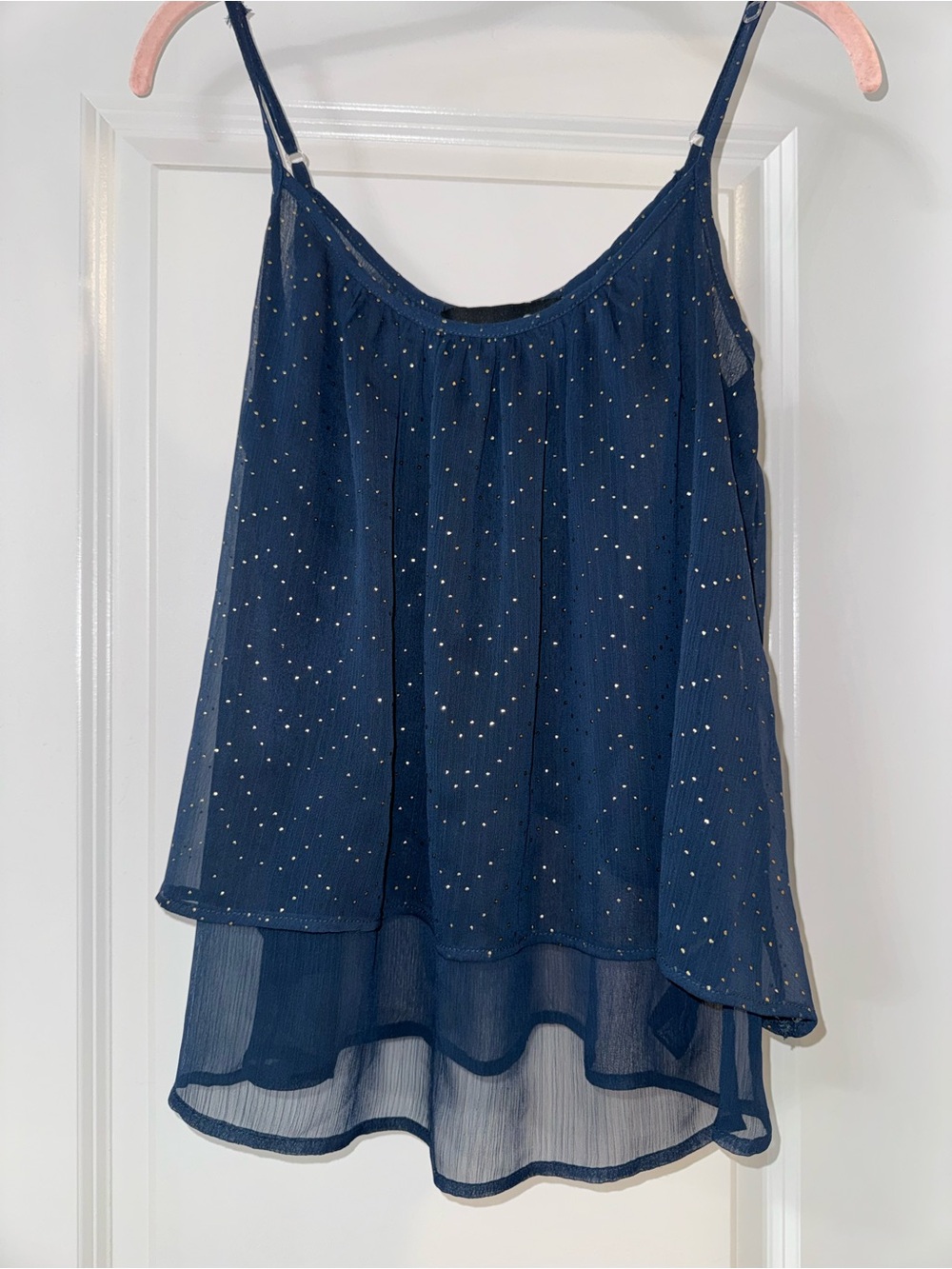 Forever 21 Navy Sparkle Layered Chiffon Tank